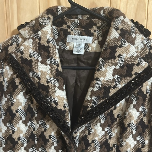 Vintage Nine West Houndstooth Coat in Brown/White/Tan Tweed Wool Coat. - Picture 4 of 7